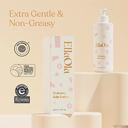 ELLAOLA Soothing Baby Lotion for Dry, Eczema Prone & Sensitive Skin with Jojoba Oil + Squalane - Moisturizing, Nourishing Lotion for Newborns, Babies & Kids, Fragrance Free | 7.8 fl. oz.