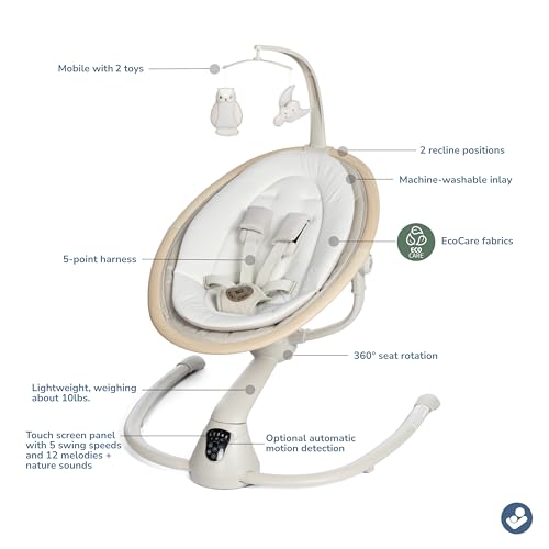 Maxi-Cosi Cassia Smart Baby Swing for Infants, Portable, Foldable Infant Swing with Music, 360 Rotation, 5 Speeds, 12 Melodies, EcoCare Fabric, Auto Motion Sensor, 2 Reclines, Classic Oat