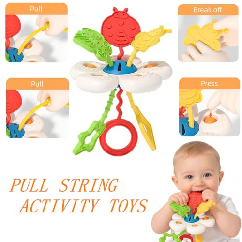 Etyat Baby Toys 6-12 Months, Montessori Toys for 1 Year Old, Silicone Pull String Teether Toy, Stacking Building Blocks Infant Toddler Toy 0-3, Shape Bin Sensory, Baby Boys&Girls Gifts Set