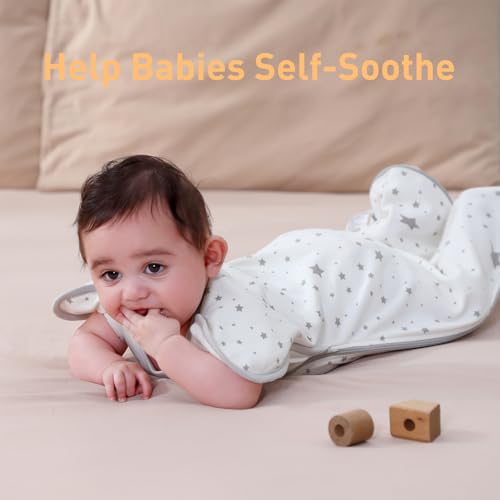 Baby Sleep Sacks Swaddles for Newborn 0-3 Months Arms Up Swaddle Blanket 2 Packs Cotton, Hands Up 3-Way Transitions to Arms-Free Wearable Sleeping Sack Bag for Boys Girls Snug Fit Calms Startle Reflex