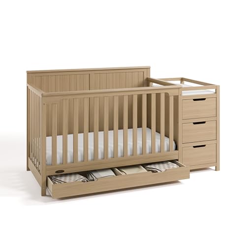Graco Hadley 5-in-1 Convertible Crib & Changer – GREENGUARD Gold Certified, Fits Standard Crib Mattress, Converts to Toddler Bed and Full Bed, 4 Adjustable Mattress Heights (Driftwood)