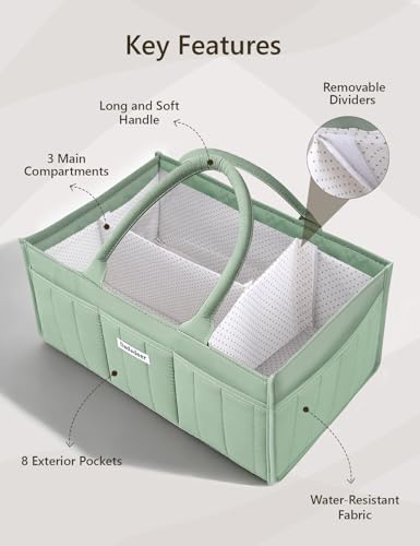 DADADEER Baby Diaper Caddy Organizer, Portable Nursery Storage Basket for Newborn Essentials, Changing Table & Car Caddy Organizer, Gift for Baby Shower, Registry Must-Have for Boy Girl, Green