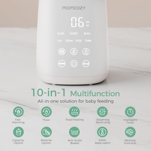 Momcozy Bottle Warmer, Fast Bottle Warmers for All Bottles with Timer, Accurate Temperature Control and Automatic Shut-Off, No Lid Required for Heating, White-Gray