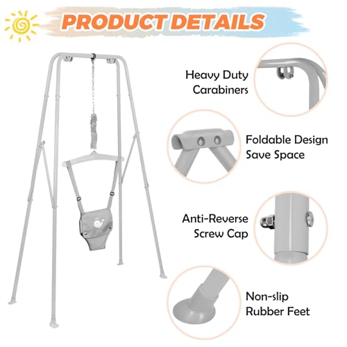Baby Jumper with Stand, Baby Jumpers and Bouncers for Indoor and Outdoor Play, Toddler Jumper Suitable for 6-24 Months Infants, Easy to Assemble & Store, Water Mat Included (Gray)