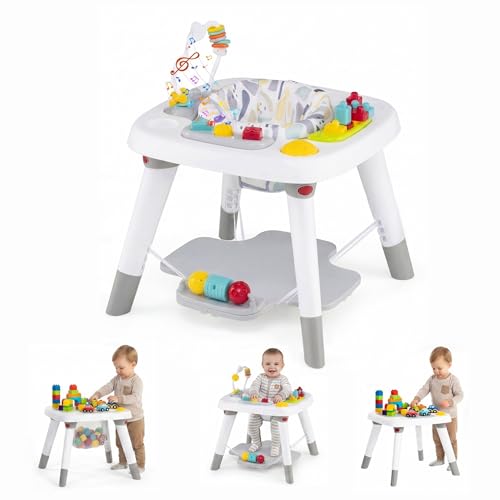HONEY JOY Baby Bouncer Activity Center, 6-in-1 Infant Jumper & Standing Play Table w/ 360° Rotary Seat, 5 Toys, 3 Adjustable Heights, Music & Sounds, Activity Center for Babies(Gray)