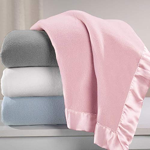 American Baby Company Fleece Blanket (30" x 40") with Silk-Like Satin Trim, Soft, Warm & Cozy, Pink, for Boys and Girls, Perfect for Baby Carrier, Stroller, Travel and Gifting