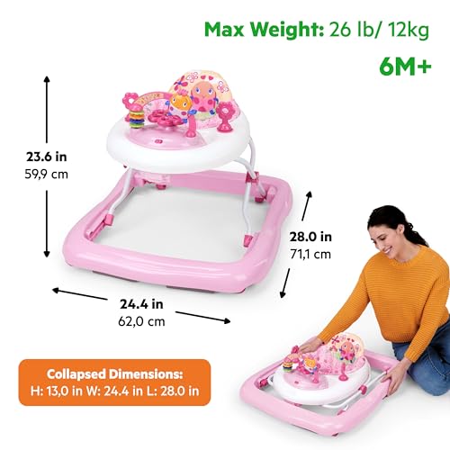 Bright Starts JuneBerry Walk-A-Bout Baby Walker and Entertainer, with Easy Fold Frame for Storage, Ages 6 Months +