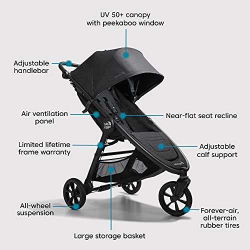 Baby Jogger City Mini GT2 All-Terrain Stroller Black Complete with Adjustable Handlebar Hand-Operated Parking Brake and car seat Adapter