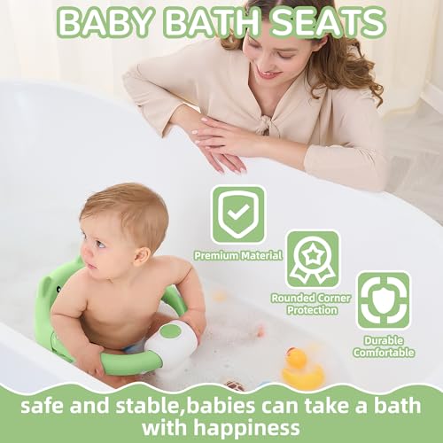 Baby Bath Seat for Babies 5-10 Months, Non-Slip Toddler Bath Seats for Babies Sitting Up, Safe Infant & Newborn Bathtub Chair with 4 Suction Cups & Soft Cushion for Shower,Green
