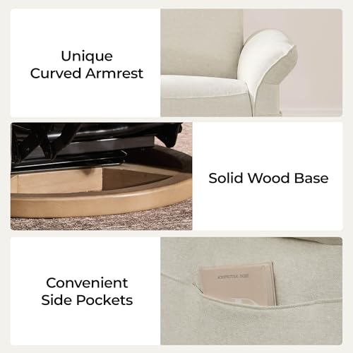 CHITA Power Recliner Chair, Electric Triple-Motor Swivel Glider Nursery Rocking Chair with Adjustable Power Headrest and Lumbar Support, GREENGARD Gold Certified, Solid Wood Base, Linen
