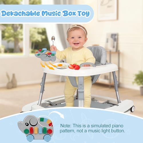 Tickeagle 5-in-1 Baby Walker for Boys and Girls Music and Lights 6-18 Month, Foldable Baby Walkers with 5 Adjustable Heights, Infant Toddler Walker with Wheels and Bouncer Combo Portable (White)