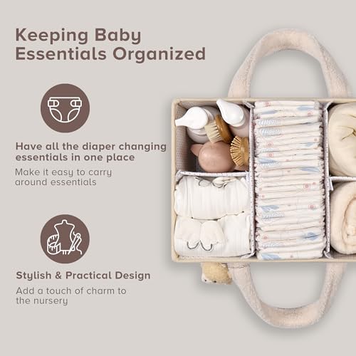 PeraBella Baby Diaper Caddy Organizer with Handle, Boy & Girl Shower Gift Basket, Portable Diaper Storage Basket Bin for Wipes, Newborn Baby Essentials Registry Search Must Haves, Car Caddy Organizer