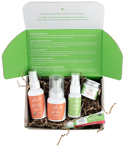 Earth Mama A Little Something for Baby Gift Box |Safe Skin Care Set Newborn Essentials for Baby Shower- Diaper Balm, Face Balm, Calendula Baby Oil, Baby Wash, Baby Lotion, 5 Pieces