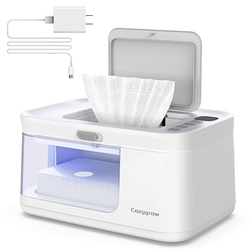 Cozygrow Baby Wipe Warmer with LED Light & Transparent Viewing Window, Adjustable 95℉-131℉, 1.5 Meter Plug Cord