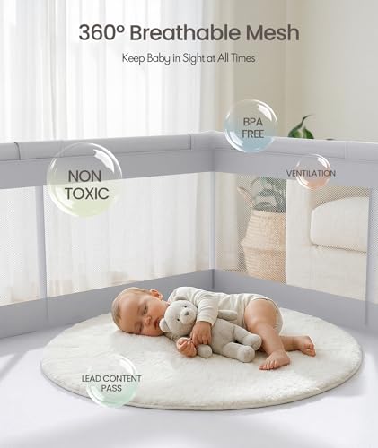 Fodoss Baby Playpen 47×47in, Small Play Pen for Babies and Toddlers, Playpen for Apartment, Play Yard, Activity Fence, Baby Playard with All-Side Mesh, Pull Rings