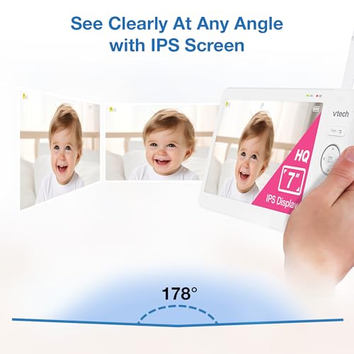 VTech Baby Monitor No WiFi with 7" IPS Screen & Remote Pan Tilt Zoom – 5000mAh 12Hr Video Battery, 1000ft Range, Night Vision, Multi-Color Night Light, Two-Way Talk | Advanced HQ Max