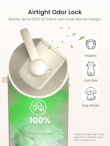 Grownsy Baby Diaper Pail, Odor-Locking Roll-Top Design, No Special Bag Required, One-Handed Use & Compact Design, Eco-Friendly Diaper Trash Can, Baby Stuff, Beige
