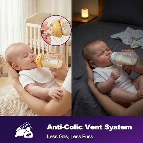 PPSU Baby Bottles for Newborns, Anti-Colic Wide Neck Breastfeeding Bottle with Angled Silicone Nipple, Natural Latch, BPA-Free, Heat Resistant, 5oz & 8oz, 0-6 Months, 3 Nipples