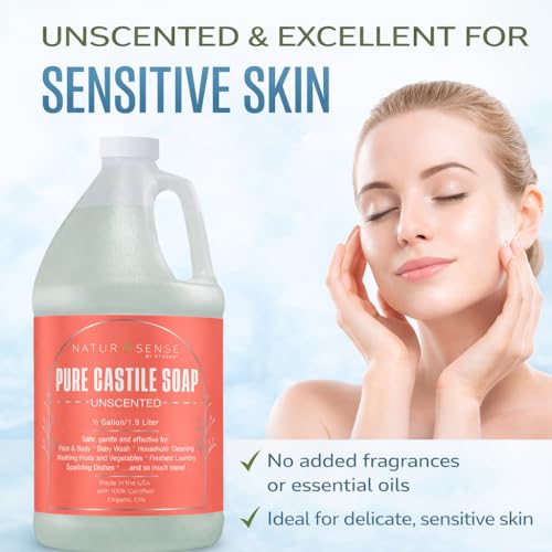 Organic Castile Soap Liquid Unscented 64 oz - Baby Body Hand Wash Shampoo