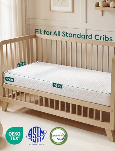 Babelio Dual-Sided Crib Mattress Memory Foam Waterproof Baby Mattress, Removable Cover, Fits Standard Crib and Toddler Bed