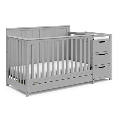 Graco Hadley 5-in-1 Convertible Crib & Changer – GREENGUARD Gold Certified, Fits Standard Crib Mattress, Converts to Toddler Bed and Full Bed, 4 Adjustable Mattress Heights (Pebble Gray)