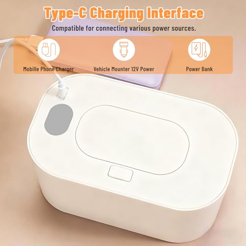 Plplaaoo Baby Wipe Warmer, Portable Wet Wipe Warmer & Diaper Wipe Warmer Dispenser with Large Capacity, Constant Temperature USB Powered Wipes Warmer for Home, Car & Travel, 7.87x4.72x3.74in, White