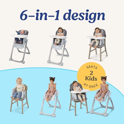 Graco® DuoDiner DLX Highchair, 6 Stages of Use – Infant to Baby High Chair, Infant to Toddler Booster Seat, Youth Stool, 5 Adjustable Height Positions, Lilac Mod