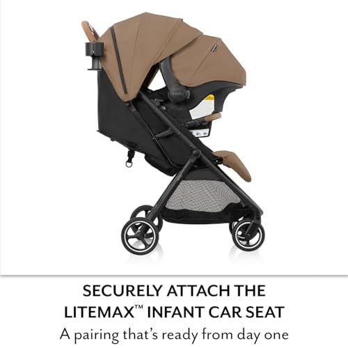 Evenflo Otto+ Travel System w/LiteMax Infant Car Seat, Light Weight, One Hand Gravity Fold (Caramel Tan)