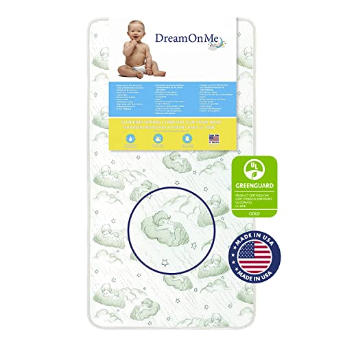 Dream On Me Nirvana Crib Mattress, Inner Spring Coil, Fits Standard Full-Size Cribs & Toddler Beds, Reversible Design, Waterproof Vinyl Cover, GREENGUARD Gold & BSA Certified, 52" x 27" x 6"