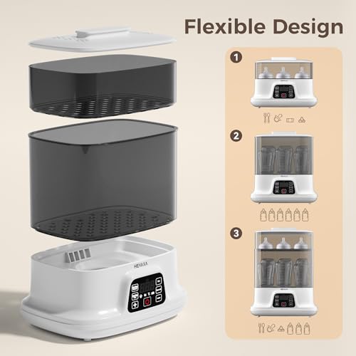 HEYAXA Baby Bottle Steri-lizer and Dryer, 10 Bottles Large Capacity, 4 in 1 Electric Steamer and Dryer for All Bottles, Parts & Baby Essentials, Touch Screen and Auto-Off