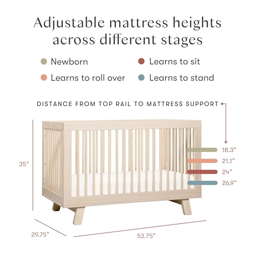 Babyletto Hudson 3-in-1 Convertible Baby Crib - GREENGUARD Gold Certified - Convertible Crib to Toddler Bed and Daybed - Baby Bed with 4 Adjustable Heights - Wooden Crib - Washed Natural