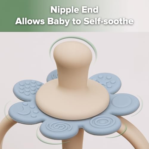 haakaa Silicone Baby Teether Toys,Nipple-Shaped End for Gum Massage,360° Baby Toothbrush Head for Self-Brushing Training,Easy to Grip- Sky Blue