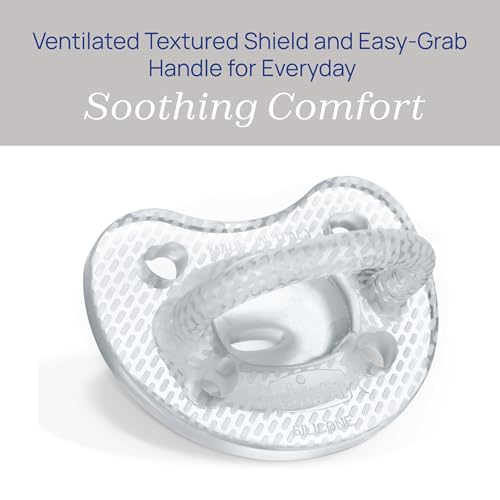 Chicco PhysioForma Luxe Orthodontic Pacifier for Babies 6-16 Months, One-Piece 100% Soft Silicone, Supports Breathing, Textured Shield & Handle, Sterilizing Case, BPA Free, 2-Pack, Crystal