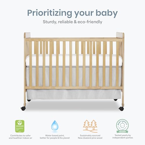 Dream On Me Carson Classic 3-in-1 Convertible Full-Size Baby Crib in Natural, GreenGuard Gold & BSA, 4 Mattress Heights, Converts to Day & Toddler Bed, Locking Wheels, Classic Nursery Design