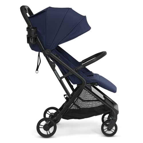 Delta Children Icon Ultra Compact Lightweight Everyday & Travel Stroller - One-Hand Fold - Only 15.6 Pounds - Fits in Overhead Compartments - Greenguard Gold Certified - Multi-Position Recline, Navy