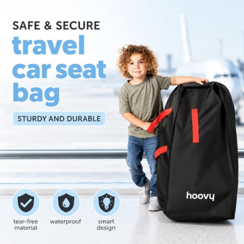 Hoovy Car Seat Travel Bag, Universal Gate Check Backpack with Adjustable Straps, Water-Resistant, Lightweight, Black
