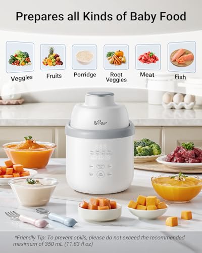 Bear All-Stainless Steel Baby Food Maker, NutriEase 3-Stage Texture, OneStep Baby Food Processor Puree Maker, Preset Function, Self-Clean&Dishwasher safe, Effortless Healthy Homemade Baby Food,Upgrade