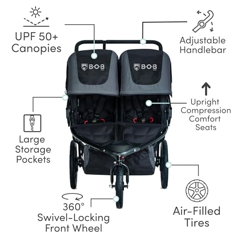 BOB Gear Revolution Flex 3.0 Duallie Jogging Stroller, Double Stroller, Graphite Black