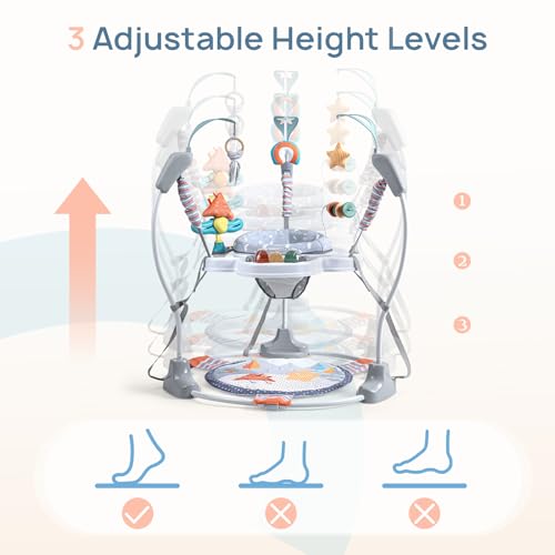 Baby Activity Center, Baby Jumper Activity Center with Music, Interactive Toys, 360° Rotating Seat, 3 Adjustable Heights, Infant Activity Jumper for 6+ Months (Gray Forest)