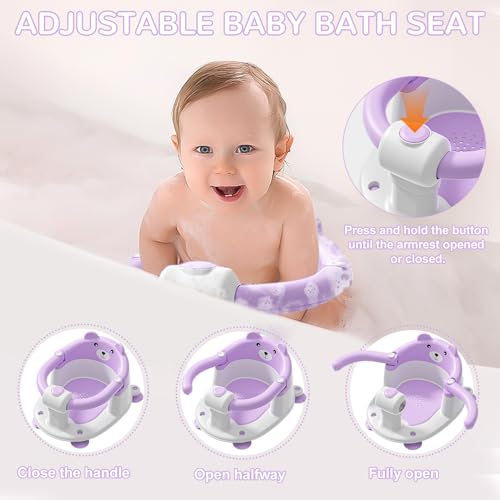 Baby Bath Seat for Babies 5-10 Months, Non-Slip Toddler Bath Seats for Babies Sitting Up, Safe Infant & Newborn Bathtub Chair with 4 Suction Cups & Soft Cushion for Shower,Lavender