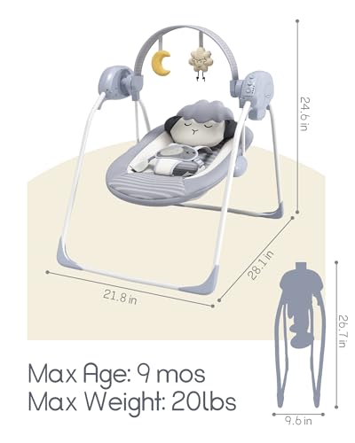 Baby Swings for Infants, Portable Baby Swing with 5-Speed, with Music and Timing for 0-9 Months 6-20 lbs