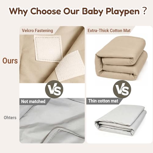 Foldable Baby Playpen with Mat, Foldable Baby Fence Play Yards for Babies and Toddlers, Play Pen with Breathable Mesh and Anti-Fall Pads (71"×59")