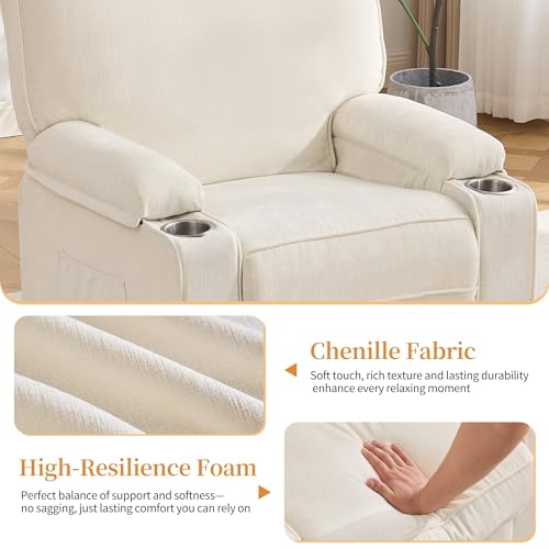 Korser Recliner Chair, Nursery Rocking Chairs for Adults, 360° Swivel Rocker Recliner with Cup Holder, Overstuffed Glider Rocking Chair for Living Room, Manual Recliner with Side Pockets, Chenille