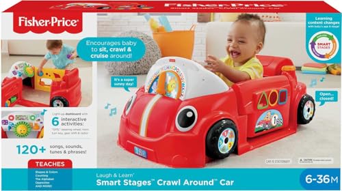 Fisher-Price Laugh & Learn Crawl Around Car, red Interactive Play Center with Smart Stages Learning Content for Babies and Toddlers Ages 6 Months and up (Amazon Exclusive)