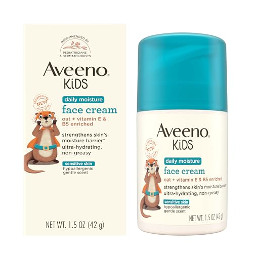 Aveeno Kids Daily Moisture Face Cream with Oat, Vitamin E & B5, Moisturizing Cream for Kids’ Sensitive Facial Skin, Strengthen Skin’s Moisture Barrier, Ultra-Hydrating, Non-Greasy, Travel Size, 1.5 oz