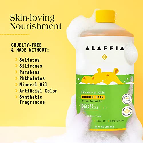 Alaffia Babies & Kids Bubble Bath, Coconut Chamomile, Pump Included – Gentle Cleanser with Raw Shea Butter and Yarrow, 32 Fl Oz