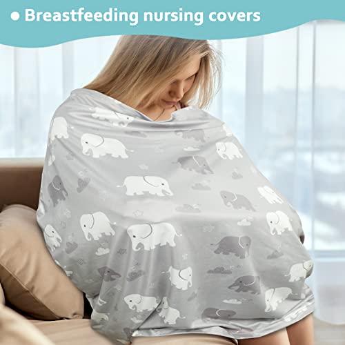 Breathable Car Seat Cover for Babies, Multi-use Cover Carseat Canopy, Soft Breastfeeding Cover, Car Seat Covers for Bbies, Boys & Girls Shower Gift, Elephant