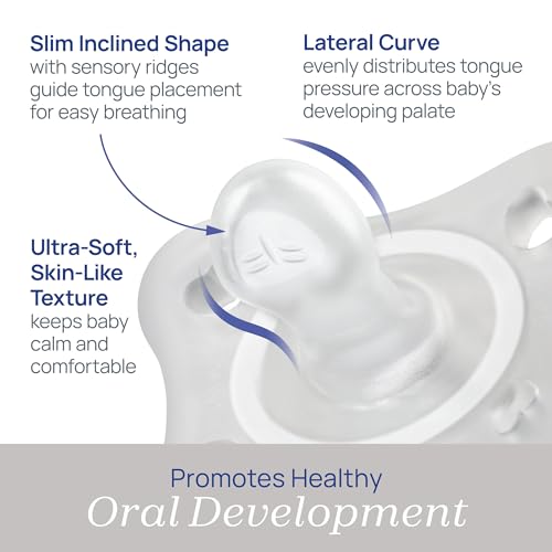 Chicco PhysioForma Mini Orthodontic Pacifier for Babies 0-2 Months, Ultra Light & Small, 100% Soft Silicone, Supports Breathing, One-Piece Design, Included Sterilizing Case, BPA Free, 2-Pack, Clear