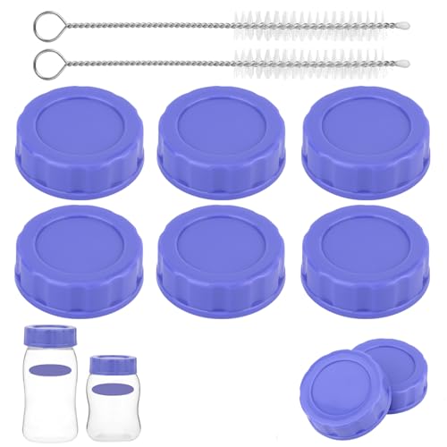 6pcs Baby Bottle Caps for Pigeon & Lansinoh Bottles, Leak Proof Travel and Storage Replacement Tops Lids Covers with Cleaning Brushes Accessories (Purple)