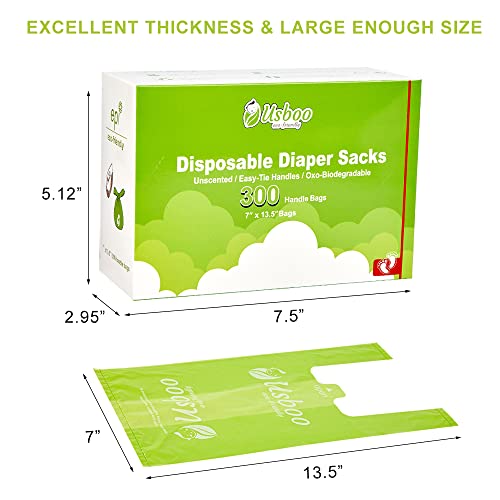 USBOO Baby Disposable Diaper Bags,300 Count Oxo-Biodegradable Diaper Sacks,Easy-Tie Handles,Diaper Disposal or Pet Waste Bags, Unscented